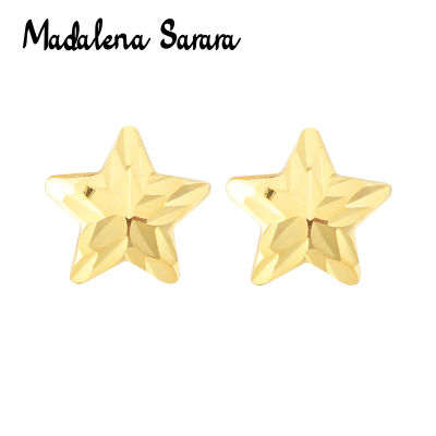 MADALENA SARARA Pure 18k Gold Women Earrings Simple Star Modelling AU750 Stud Earrings Dual Layers