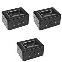 3X Durable Metal Coin Box with Locking Storage Tray - Small Coin Box with Combination Lock 15 x 12 x 7.7cm (Black)