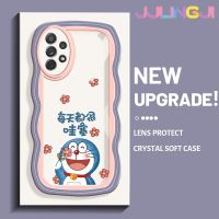 Jlingji เคสปลอกสำหรับ Samsung กาแลคซี A72 4G A72 5G A73 5G เคสลายดอกไม้โดราเอมอนหลากสีกันกระแทกแบบใสนิ่มเคสมือถือโปร่งใสลายกล้องถ่ายรูปที่สร้างสรรค์เคสป้องกันซิลิกาเจล