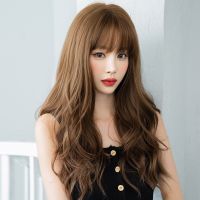 7jhh WIGS C-0330 วิกผมยาวหยิก ผมหน้าม้าธรรมชาติ ผมยาว ฟู สีน้ําตาล สําหรับผู้หญิง fjd