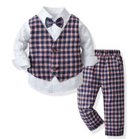 Kids Boys Gentleman Clothing Sets Toddler Boy Long Sleeve Fake Two-Piece Bowtie Tops + Suspenders Pants 2Pcs Outfits Formal Suit