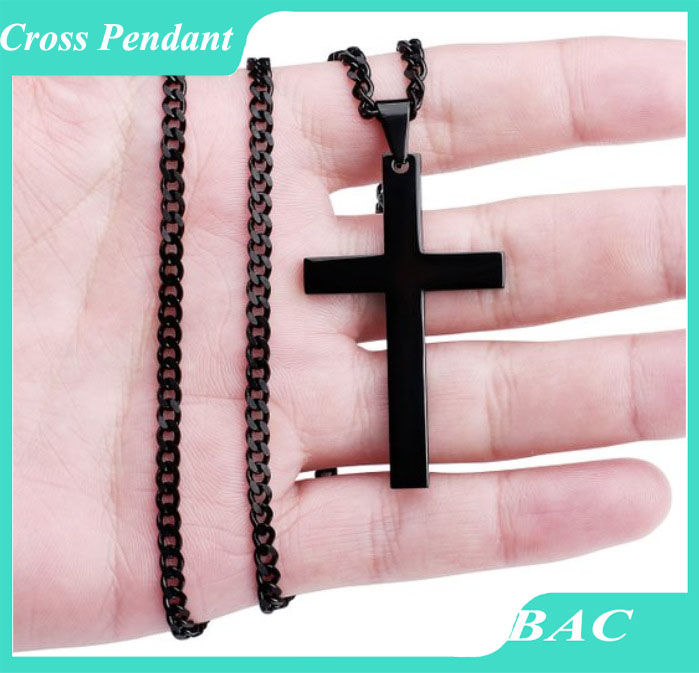 BAC Stainless Steel Vintage Black Cross Pendant Necklace for men