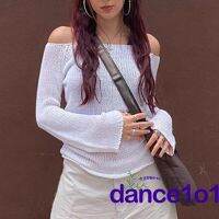 COD DSFERTRETRE dance1o1-Y2K Vintage Women Slash Neck Long Sleeve Loose Knitwear