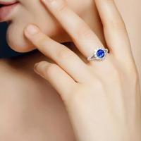 แหวนเพชรแซฟไฟร์ธรรมชาติ925เงินสเตอร์ลิง,แหวนแฟชั่นดอกไม้หรูหราเพชรหมั้นงานแต่งงานสำหรับแฟนสาว