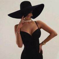 Hukaili Nuovo Stile Retrod Caldo A Larga In Lana Fedora Cappello Grappello In Feltro Nero Cappello Invernale Ferscio Le Donne Festa Chiesa Cappello Da Sposa