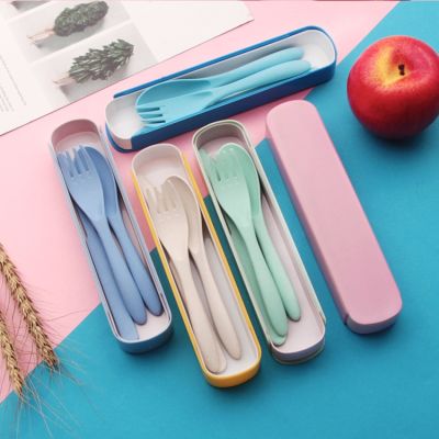 Cutlery Set Three-piece Creative Portable Tableware Wheat Straw Cutlery Set Tableware Set Reusable Children Dinnerware Set