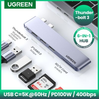 UGREEN USB C ฮับคู่ Type-C 3.1กับ5K60Hz ธันเดอร์โบลท์3อะแดปเตอร์การ์ดความจำสำหรับแมคบุ๊กโปรแอร์ M2 M1แท่นวาง USB Type C 3.0ฮับ Feona