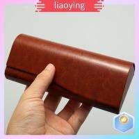 LIAOYING ฟรอสติ้ง เคสแว่นตาหนังสไตล์วินเทจ สีทึบทึบ เครื่องหนังแท้ เคสหนังแว่นตากันแดด ความเรียบง่ายเรียบง่าย กล่องแว่นตาแฟชั่น สำหรับผู้หญิง