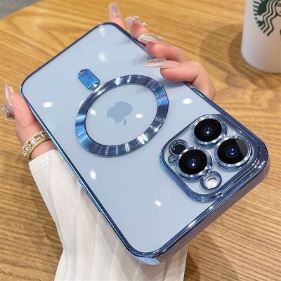 「Enjoy electronic」 Luxury Plating Clear Magnetic For Magsafe Wireless Charger Case For iPhone 14 13 12 11 Pro Max X XR XS SE 8 Plus Silicone Cover