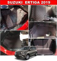 พรมปูพื้นรถยนต์6D SUZUKI ERTIGA 2019 พรม6D หนังPUแท้ สีดำด้ายแดง (เต็มคัน)