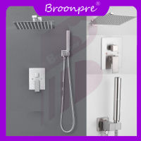 BROONPRE นิกเกิลปัดน้ำฝนห้องอาบน้ำฝักบัว Combo ชุดฝักบัวที่มีบังแดดครอบคลุมห้องน้ำแชมพูอ่างอาบน้ำผสมก๊อกน้ำ