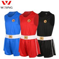 Wesing ชุดเครื่องแบบซานดาสำหรับเด็กชุดวูซูสีแดงน้ำเงินดำระบายอากาศได้ดีสำหรับฝึกซ้อมการแข่งขัน