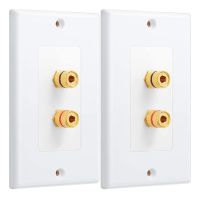 4 Pack Single Gang 1.0 Speaker Wire Wall Plate (Banana Plug Wall Plate) for 1.0 Speaker, White