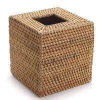 Square Rattan Tissue Box Cover, Hand Woven Wicker Tissue Holder, 5.7 x 5.7 x 5.7 Inches