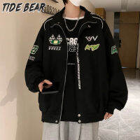 TIDE BEAR เสื้อแจ็กเก็ตมอเตอร์ไซค์ทรงหลวมแนวสตรีทสำหรับ Jaket Baseball ชายและหญิง