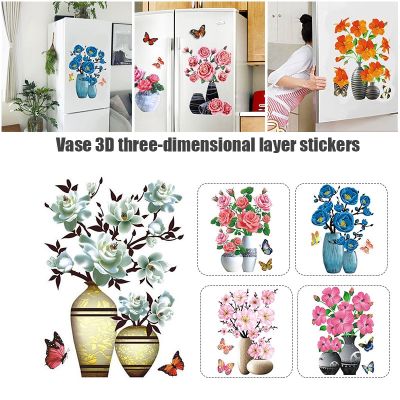 DIY 3D Stereo Stickers Simulation Flower Vase Self-Adhesive Wall Sticker Waterproof Background Refrigerator Decorative Decals