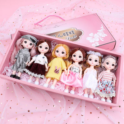 6pcsset 16cm BJD Doll Toy Gift 13 Joint Movable Cute Doll Dress-up Gift Box