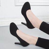 [COD] High-heeled shoes professional female black suede college students are assembling a suit thin thick heel medium 5cm large size work sheet 8