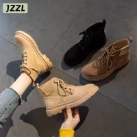JZZL thick soles shoes Martin boots for women shoes boots s Lahore years 2022 new style British tie rope retro style motorcycle shoes Martin boots s Lahore watch skinny fashion Remi call