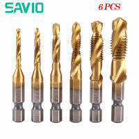 [คลังสินค้าพร้อม] SAVIO 6Pcs M3-M10สกรูเจาะชิ้นเหล็กกล้าความเร็วสูงเจาะและ Tap Bits 1/4ปลายปลอกหกเหลี่ยมแบบหน่วยเมตริกผสม Bit เหล็กความเร็วสูง