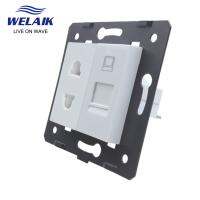 WELAIK EU-Standard 2 Hole Multi-function Internet Computer Wall Socket DIY-Parts-Without Glass-Panel 45x45mm A8TSCOW