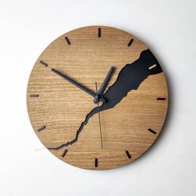 ZSHENG นาฬิกาแขวนผนังทำจากไม้เรียบๆแตกสุดสร้างสรรค์นาฬิกาแขวนผนังตกแต่งบ้านที่ทันสมัยกำแพงฉากหลัง
