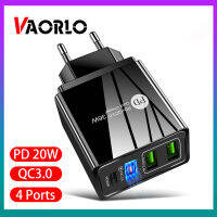 VAORLO 20W PD ชาร์จเร็วสามารถใส่ได้กับ iPhone 14 ProMax 13Pro ที่ชาร์จ12 QC3.0 4พอร์ตเร็ว EU สหรัฐที่ชาร์จยูเค