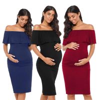 Cotton Nursing Ruffles Maternity Dresses Off Shoulder Pregnancy Dresses Ruffle Shoulderless Women Bodycon Dress Summer Pregnant