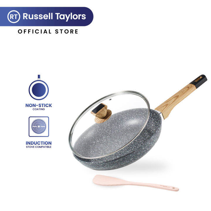 Russell Taylors Non Stick Marble Coated Fry Pan with Lid Skillet Saute