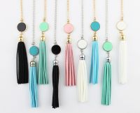 Monogram Acrylic Disc Blanks Long Chain Pendant Boho Velvet Tassel Necklace for Women Femlae Fashion Jewelry