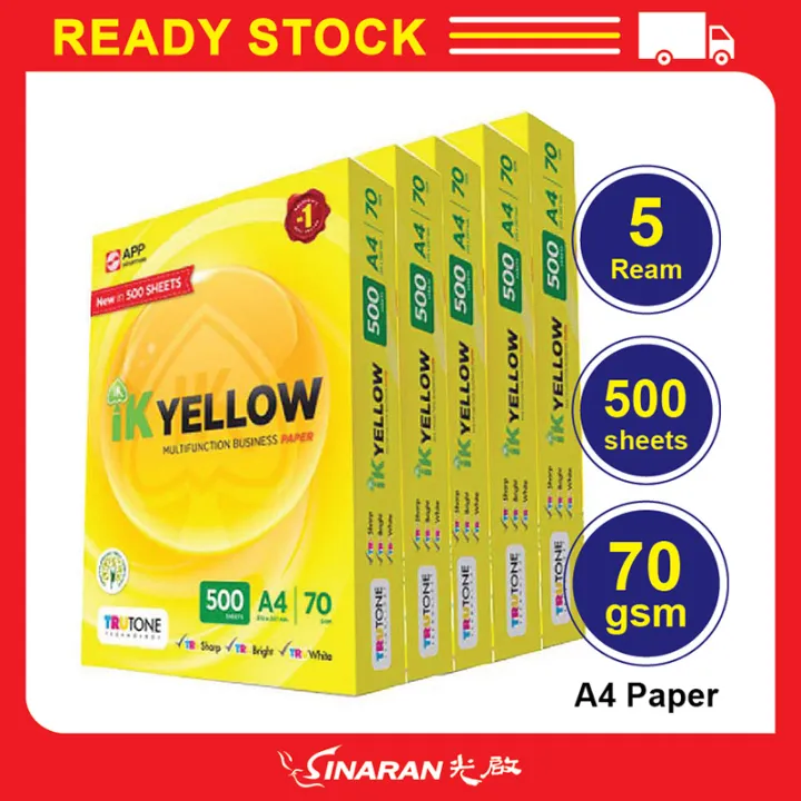 IK Yellow : A4 Paper (70gsm) 5 Ream/box | Lazada