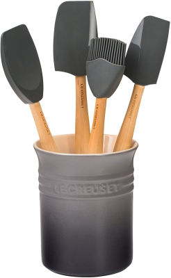 Le Creuset Silicone Craft Series Utensil Set with Stoneware Crock, 5 pc., Oyster