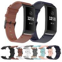 ☍℡∏ Geniune leather strap for Fitbit charge 3 4 bracelet strap with metal head grain business strap for Fitbit charge 4 wristband