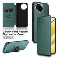 เคสฝาพับหนังลายคาร์บอนไฟเบอร์สำหรับ Realme 11 5G รุ่นต่างประเทศขาตั้งโทรศัพท์ Sampul Kartu ใน Realme 11 5G