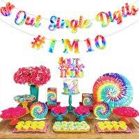 CHEEREVEAL Double Digits Birthday Banner Girl, Tie Dye 10th Birthday Banner Garland With Unique Design Out Single Digits I M 10 Cake Topper For 10th Birthday Decorations For Boys