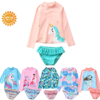 Swimsuit for Girls Unicorn Rash Guards Two Pieces Long Sleeve Children Swimwear Beach Wear Kids Toddler Baby Girl Bathing Suit