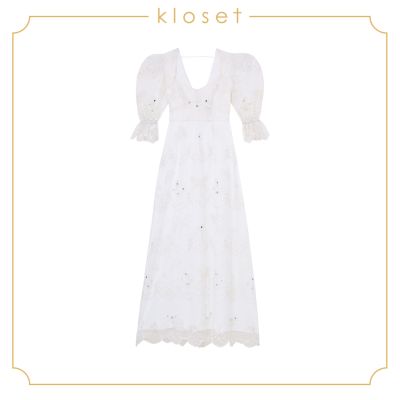 Kloset Catrina Puff Sleeves Dress (RS21-D011)เสื้อผ้าแฟชั่น เสื้อผ้าผู้หญิง เดรสแฟชั่น เดรสผ้าปัก เดรสผ้าปัก เดรสยาว