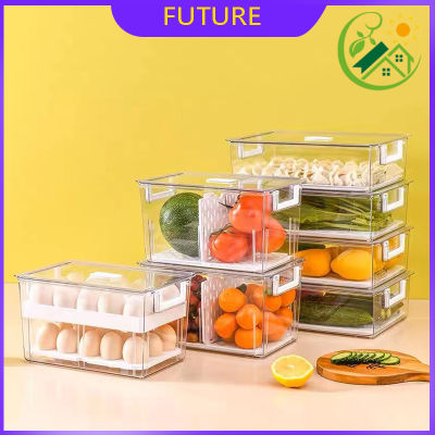 【FUTURE】กล่องเก็บของในตู้เย็นแบบระบายน้ำได้ กล่องเก็บของตู้เย็นแบบมีฝาปิด กล่องเก็บไข่สองชั้น กล่องเก็บอาหาร PET