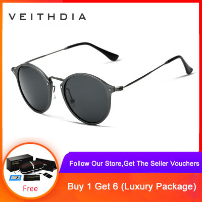 VEITHDIA แบรนด์ดีไซน์เนอร์แฟชั่น Unisex แว่นตากันแดดกระจกโพลาไรซ์แว่นตากันแดดแว่นตาชายรอบชาย / หญิง 6358