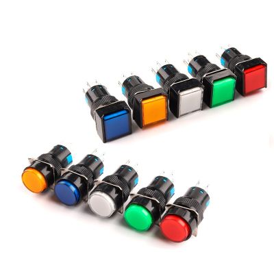 16mm With Light Power SwitchAB6 5/8Pin Push Button Switch Small Square&amp;Round Self-Locking Self-Reset Start Up Switch 12/24/220V