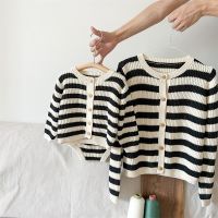 Family Matching Tops Mother Daughter Cute Sweater Classic Stripe Mommy Son Sweater Outwear Knit Jacket Family Look