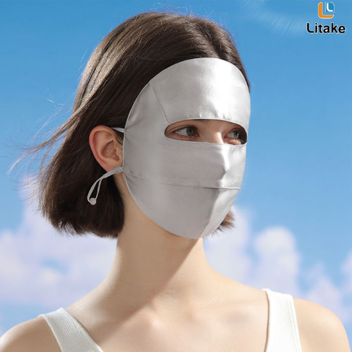 หน้ากากผ้าไหมฤดูร้อนสำหรับผู้หญิงกลางแจ้งน้ำหนักเบาระบายอากาศได้ดีใช้ซ้ำได้-upf50-ครีมกันแดด-xtj120ผ้าคลุมหน้าปาก
