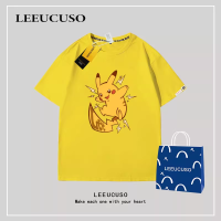 เสื้อยืดแขนสั้นลายจุดการ์ตูน Pikachu สไตล์อเมริกัน,เสื้อยืดพิมพ์ลายพรีเมี่ยมฤดูร้อน