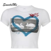 ✁ Sweeticme ใหม่ เสื้อยืดลําลอง แขนสั้น คอกลม เข้ารูป พิมพ์ลาย เซ็กซี่ แฟชั่นสําหรับสตรี 2022