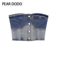 PEAR DODO เสื้อกั๊กสั้นเซ็กซี่ชุดชั้นในเดนิมสำหรับผู้หญิงชุดเกาหลี