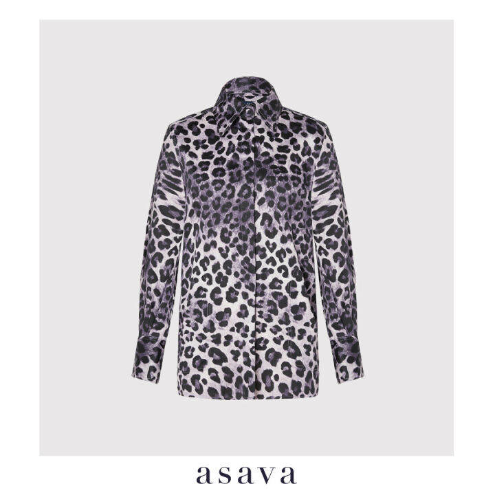 asava-ss22-asava-leopard-shirt-เสื้อเชิ้ตผู้หญิง-อาซาว่า-แขนยาว-ทรงคลาสสิค-ผ้าลายเสื้อดาว