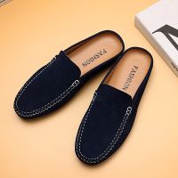 Sude Leather Men Muller Shoes Slip on Loafers Comfy Moccasins Soft Outdoor Casual Shoes Non-slip Slippers Fashion Summer Slides