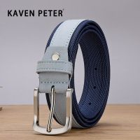 Men Suede Leather Belt With Oxford Fabric Strap Genuine Leather Luxury Pin Buckle Blue Belts For Men 3.5 cm and 4.0 cm Width Belts