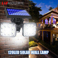 LIZHOUMIL Lampu Tenaga Surya Led 450lm 6000-7000K เซ็นเซอร์ร่างกายอินฟราเรดหัวคู่หมุนได้ไฟถนนโคมไฟในสวน