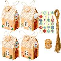 24 Sets Christmas House Gift Box Kraft Paper Cookies Candy Bag Snowflake Tags 1 24 Advent Calendar Stickers Hemp Rope Party Supp